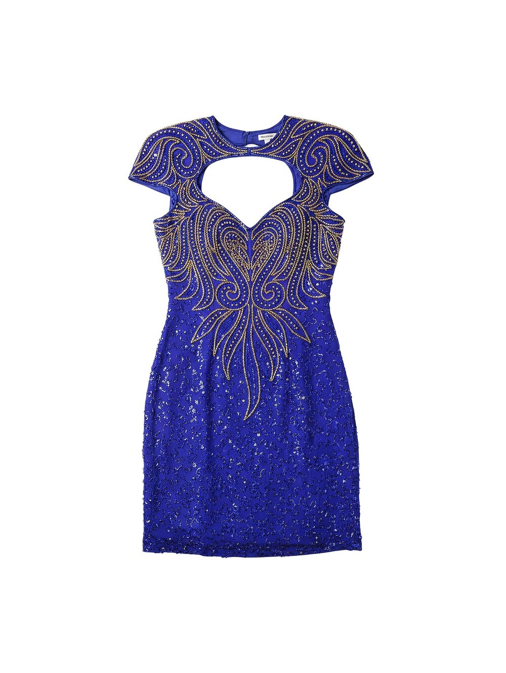 Alyce Designs Silk Beaded Cocktail Dress Sz 4 Cobalt Blue Gold